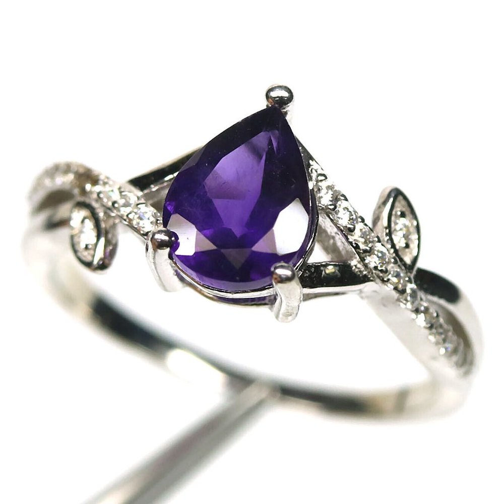 Natural Purple Amethyst  .925 Sterling Silver Ring Size 6.75